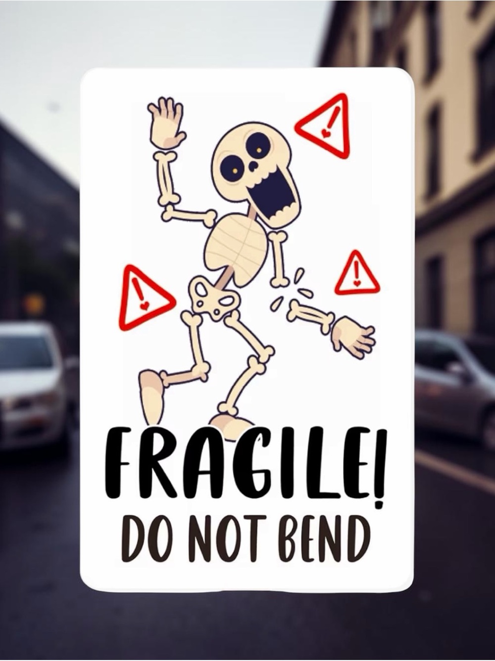 Fragile Do Not Bend Sticker Cartoon Skeleton Design - 50ct